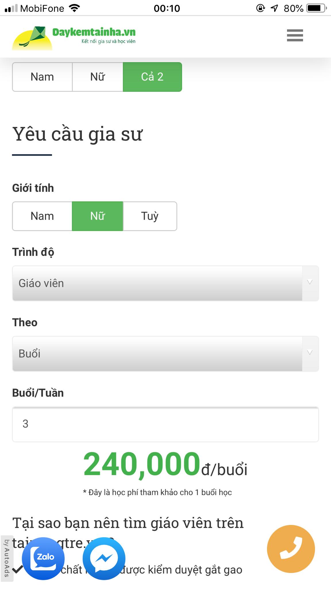 Học phí Văn lớp 8